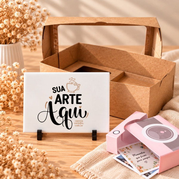 Kit Caixa Presente Azulejo e Ímãs Personalizados