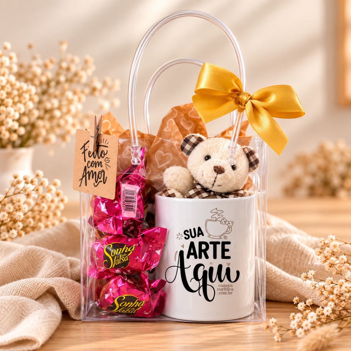 Kit Presente Caneca Personalizada com Bombons Sacola Pvc Kit Presente Caneca Personalizada com Bombons Sacola Pvc