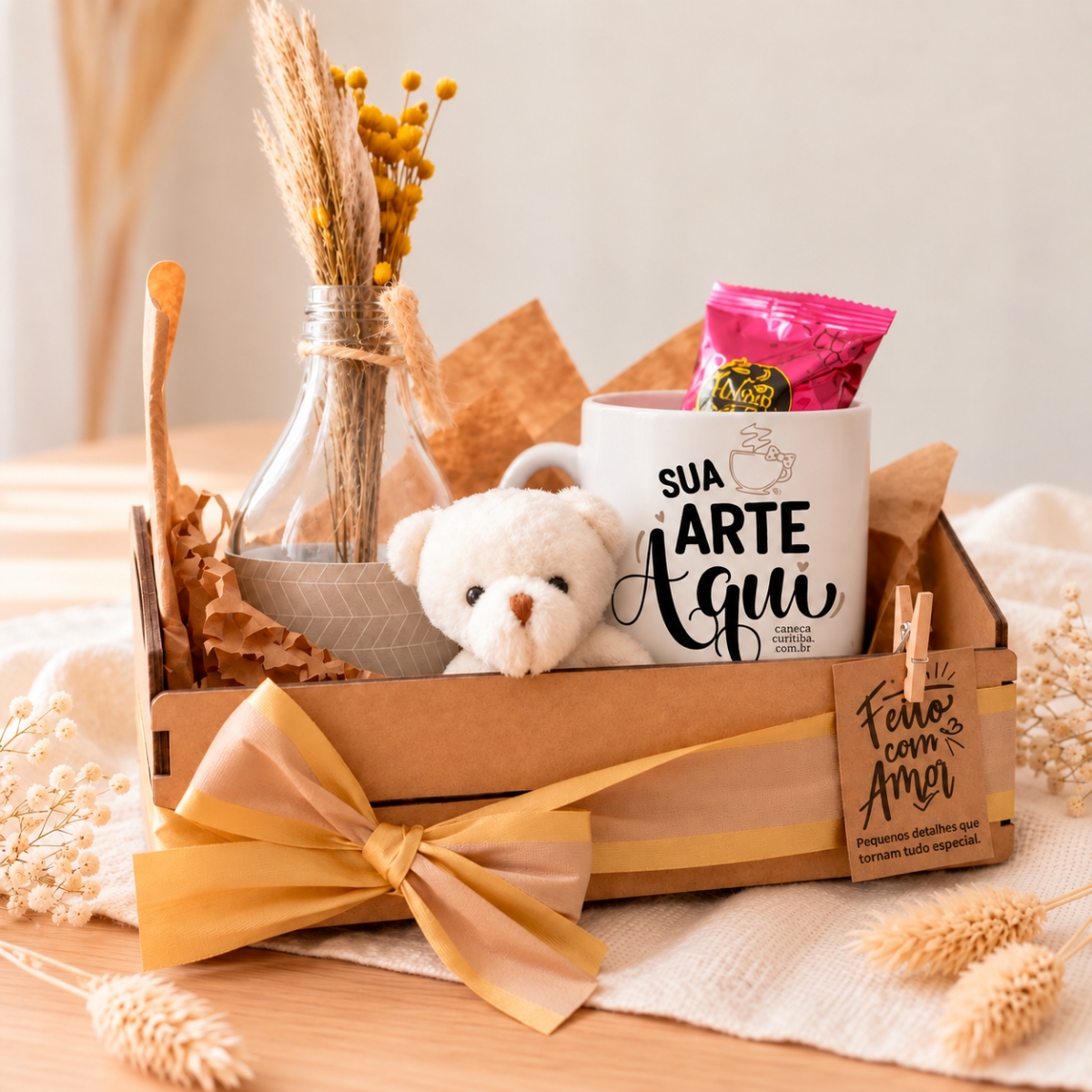 Kit Presente Caneca Personalizada no Caixote MDF