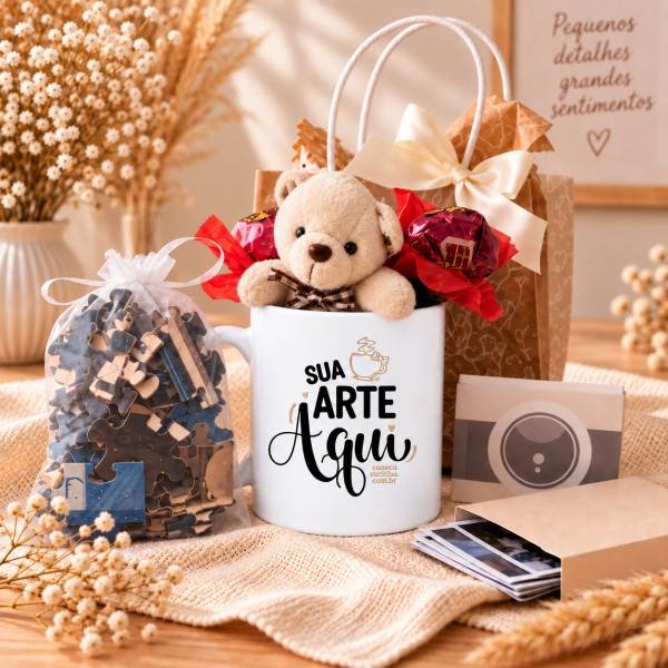 Kit Presente Caneca, Quebra-Cabeça Personalizado Ímãs sacola Pvc