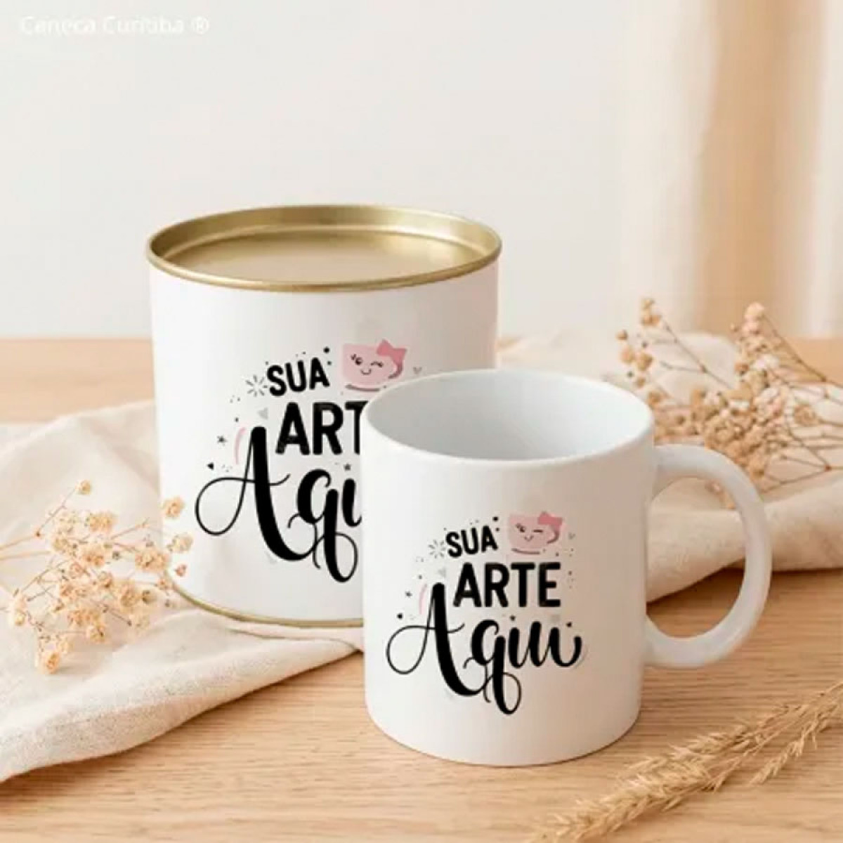 Lata Presente Personalizada com Caneca de Cerâmica
