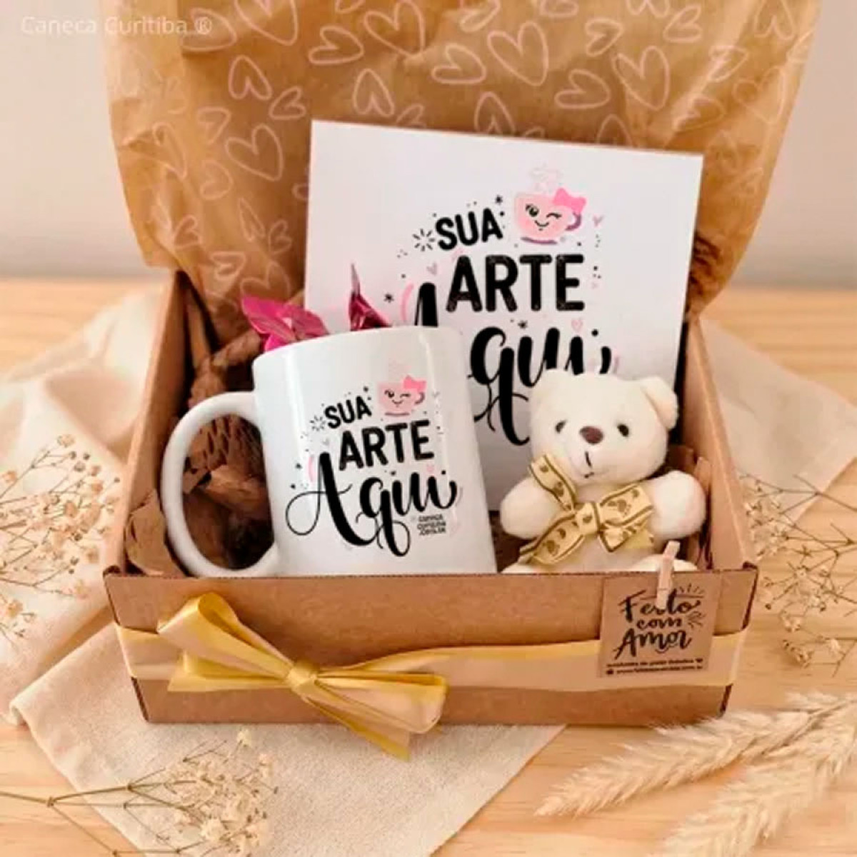 Kit Presente Personalizado Caneca, Azulejo e Ursinho