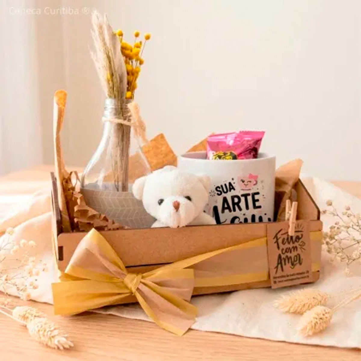 Kit Presente Caneca Personalizada no Caixote MDF