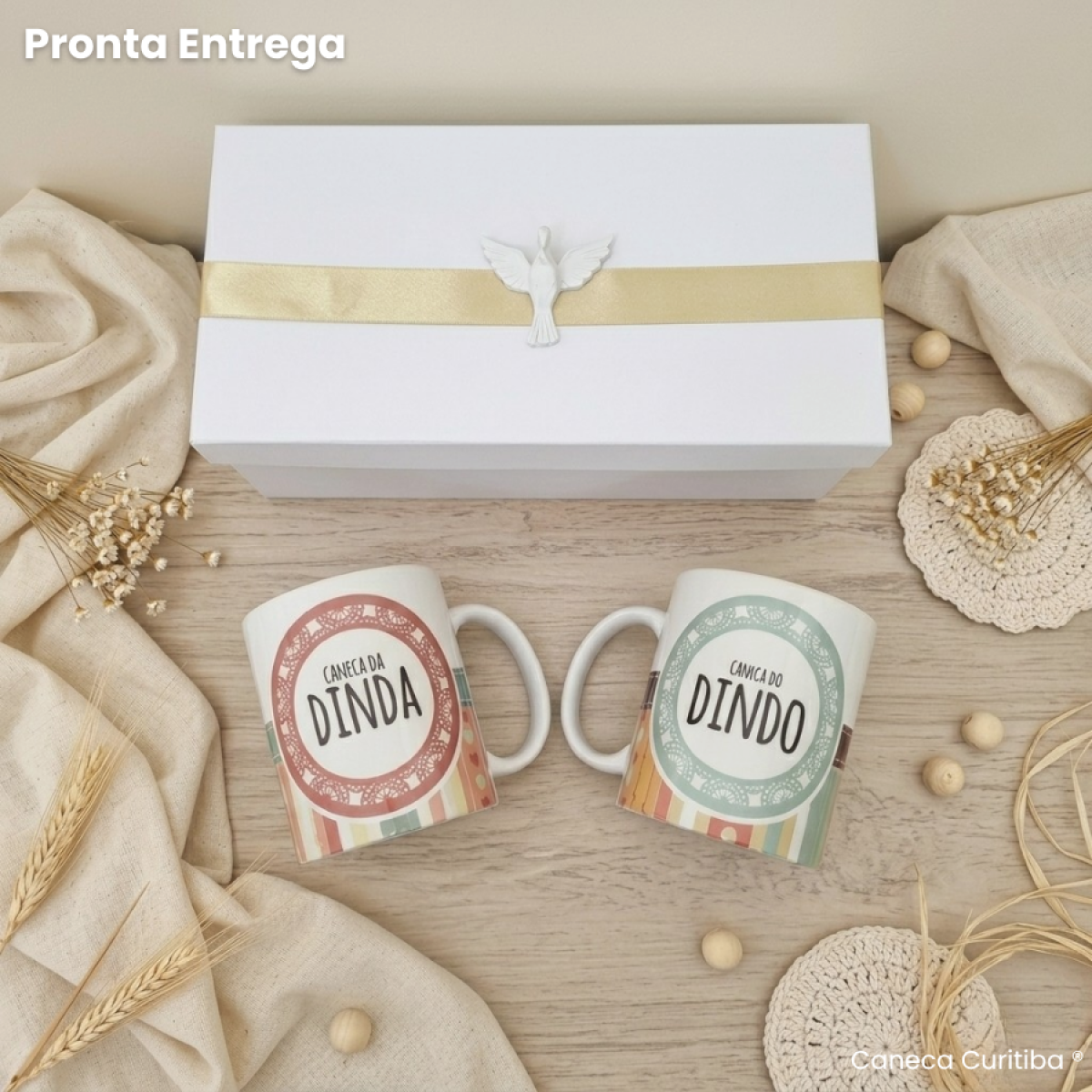 Kit Batizado Dinda e Dindo | Presente Exclusivo (Pronta Entrega)