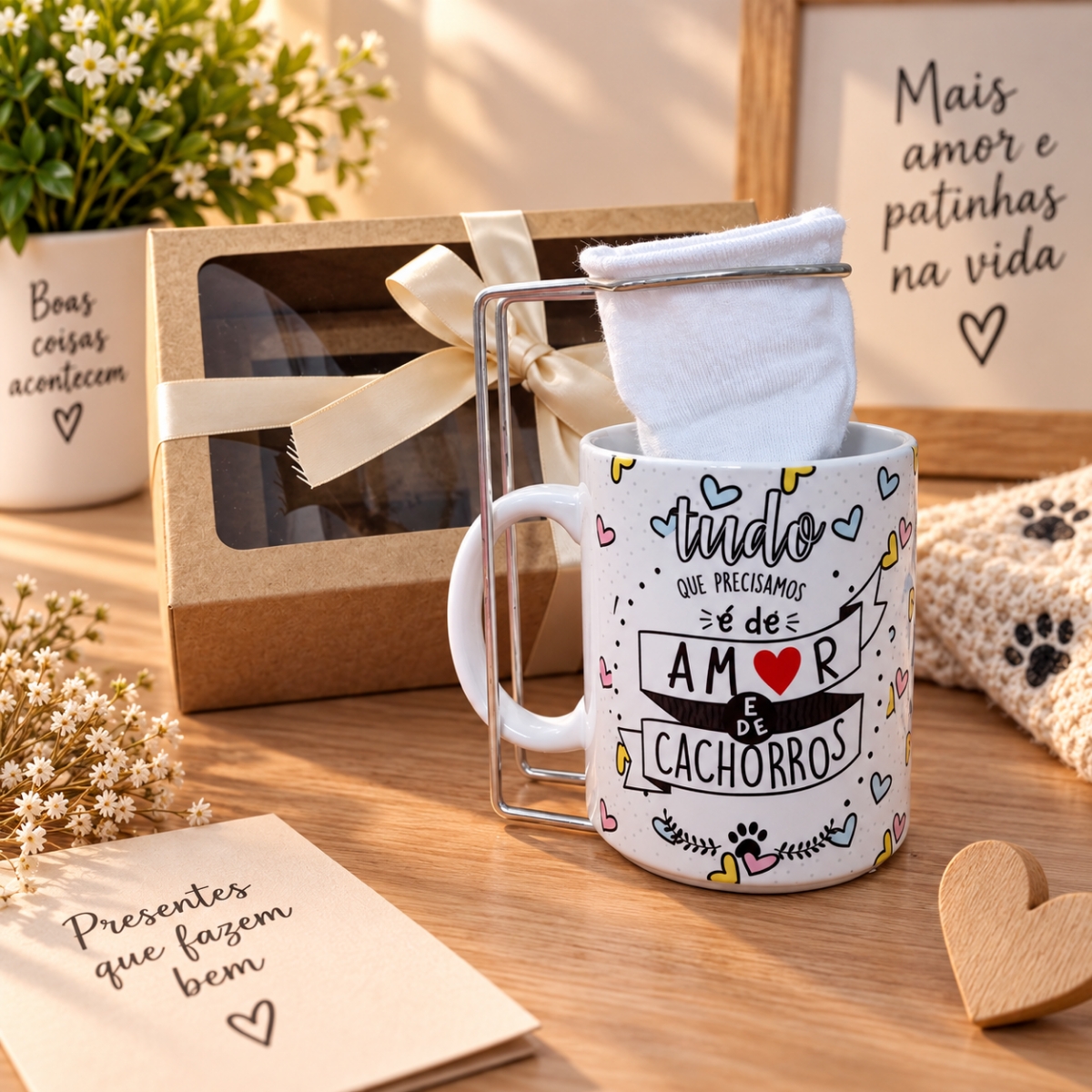 Kit Presente e Coador Amor e Cachorros
