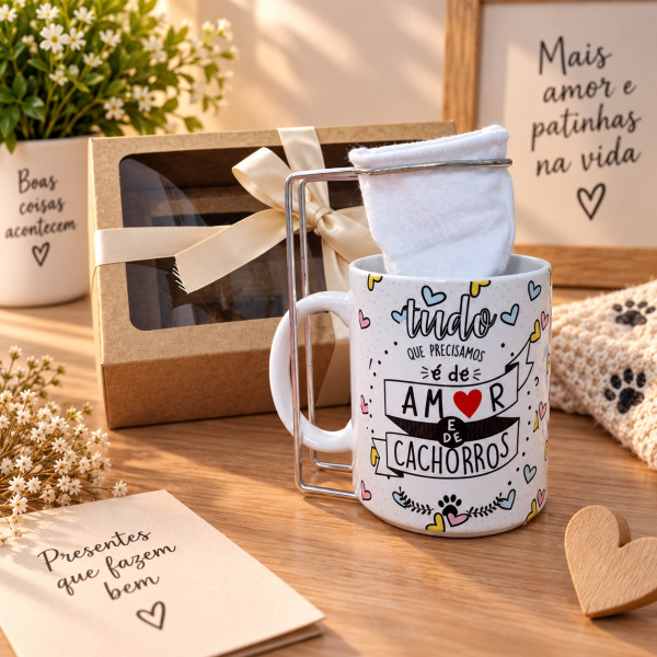 Kit Presente e Coador Amor e Cachorros