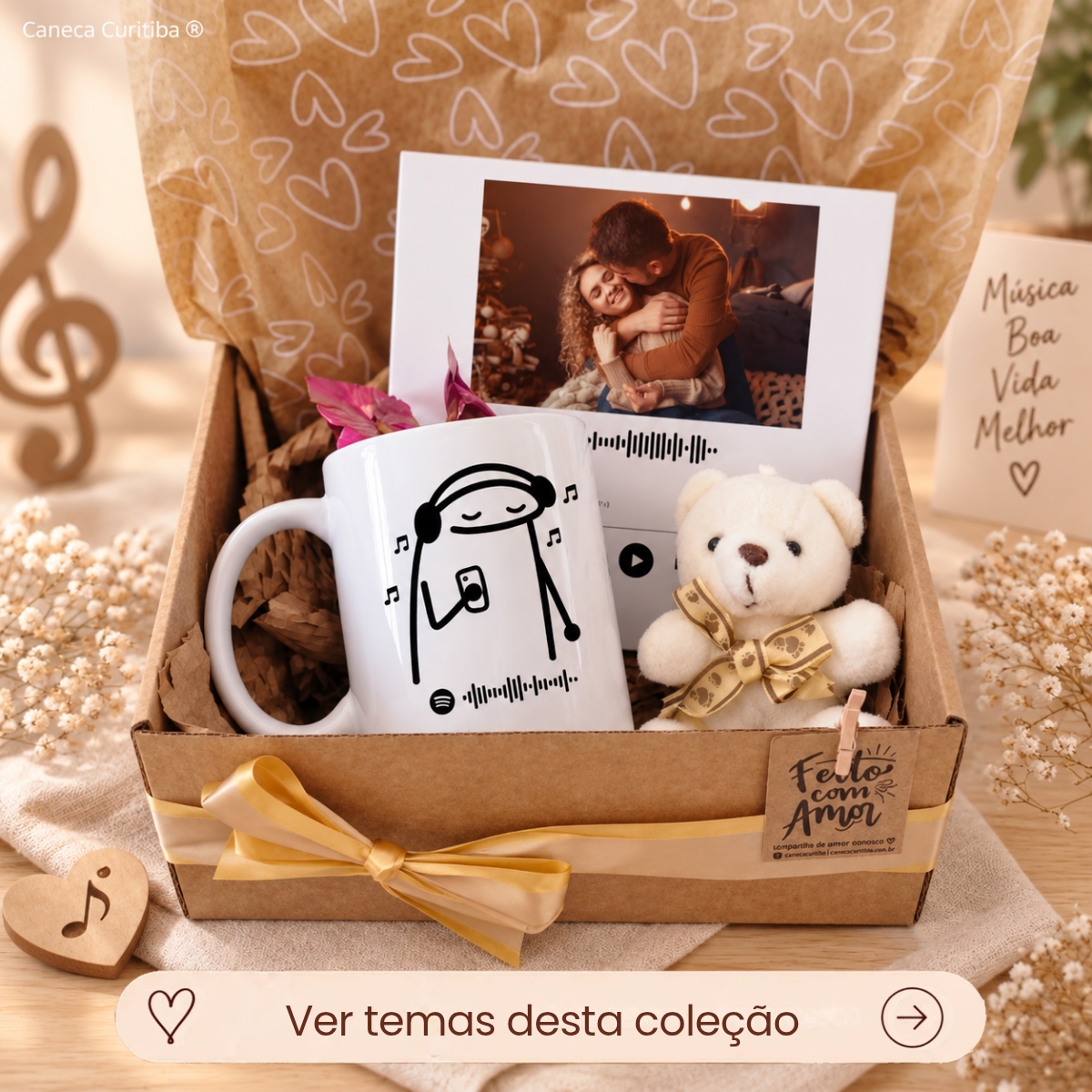Kit Caixa Presente com Caneca e Azulejo Personalizado Música Kit Caixa Presente com Caneca e Azulejo Personalizado Música