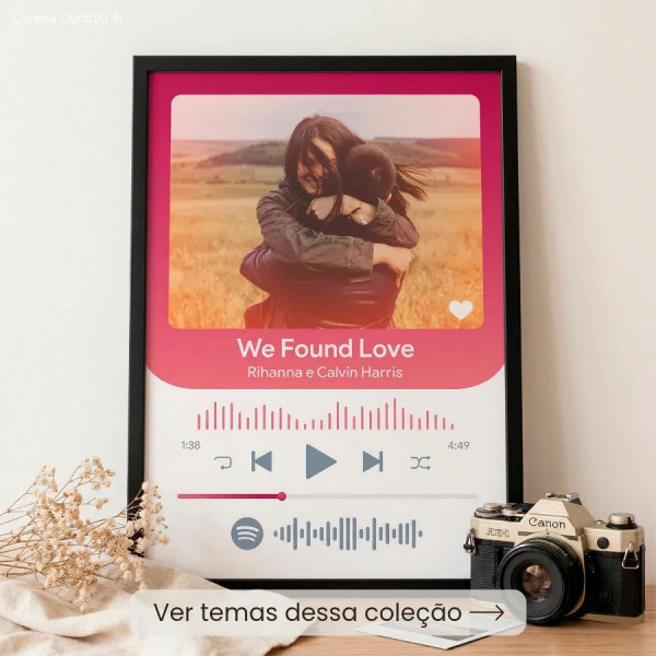 Quadro Foto e Música Personalizado com Foto e Moldura Preta A4 Quadro Foto e Música Personalizado com Foto e Moldura Preta A4