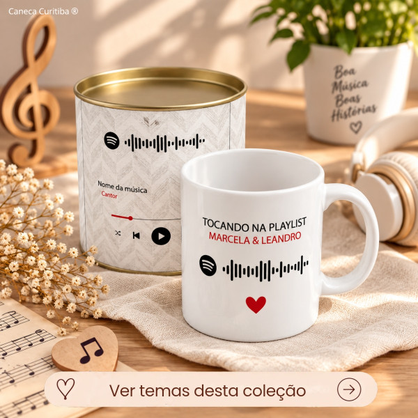 Lata Foto e Música Presente com Caneca Personalizada
